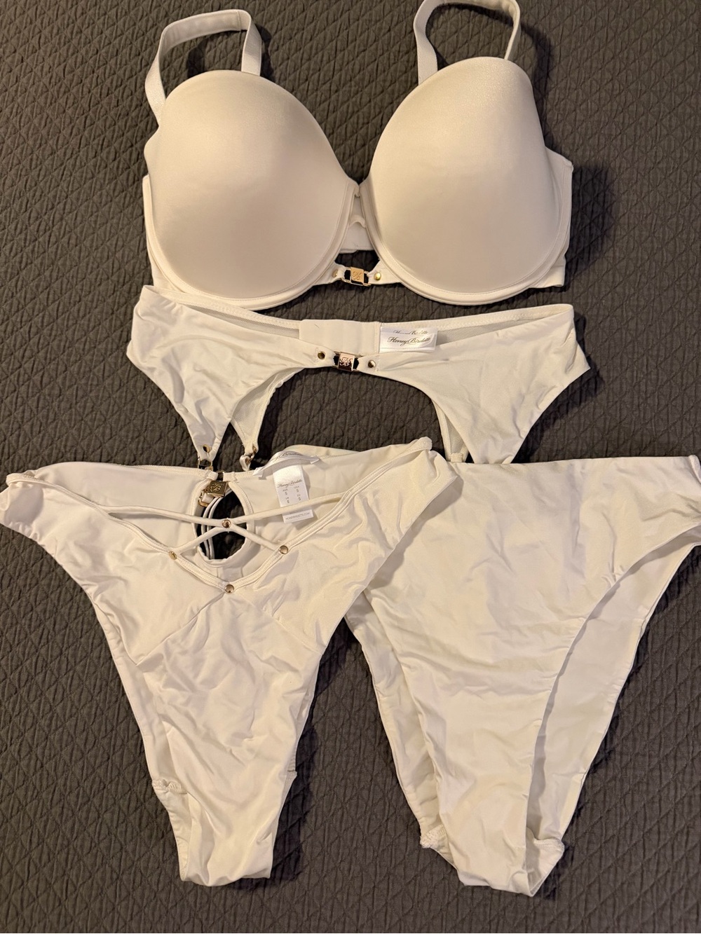 Honey Birdette Everyday Smooth Ivory 4-Piece Lingerie Set - 34F / Medium / Small